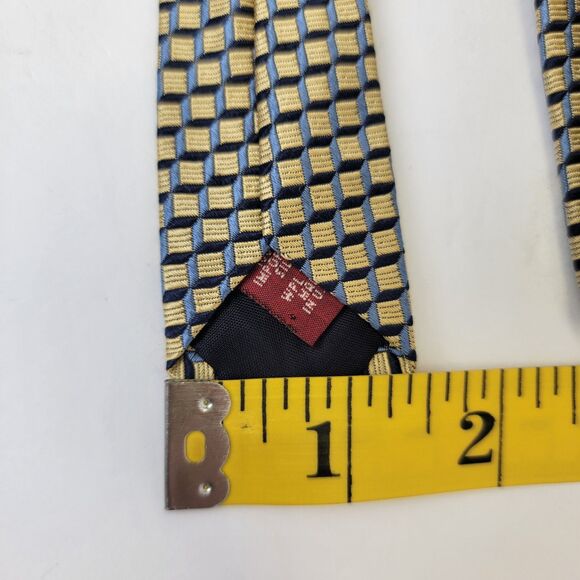 Jos A Bank Corp 100% Silk Embroidered Blue/Gold Stacked Boxes Necktie 57x3.75 - Picture 7 of 7